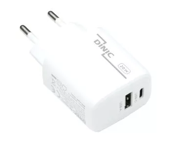 USB C+A зарядно устройство/захранване 20W, PD, бяло, кутия Power Delivery, бяло, DINIC кутия